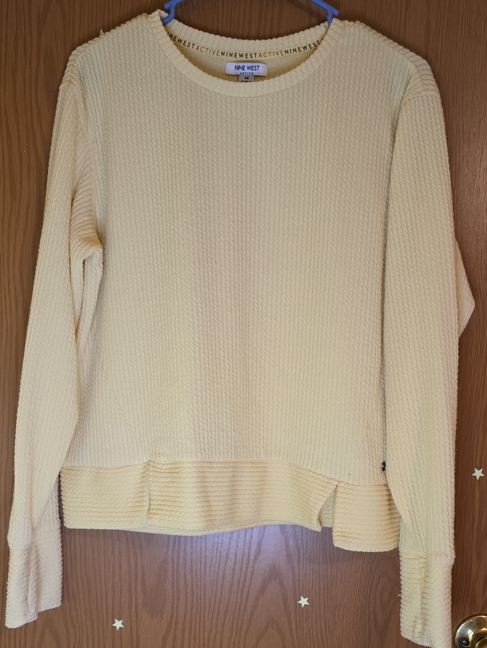 Nine West Pale Yellow Waffle-Knit Crew Neck Sweater